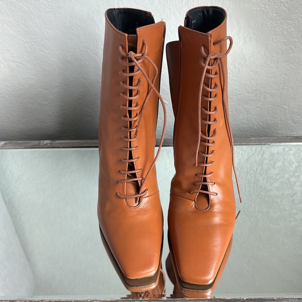 l'intervalle ankle boots w/gold accent high heels in chestnut nubuck 40/ US 9 - Picture 2 of 7